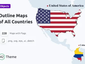 outline maps with national flags of all countries1
