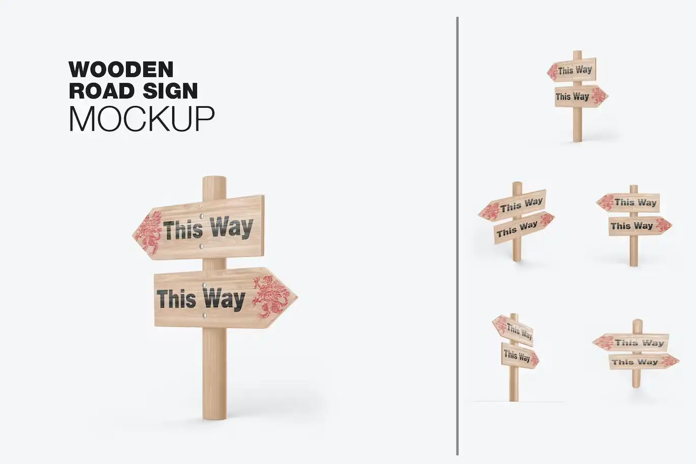 Pack Wooden Direction Signs Mockup