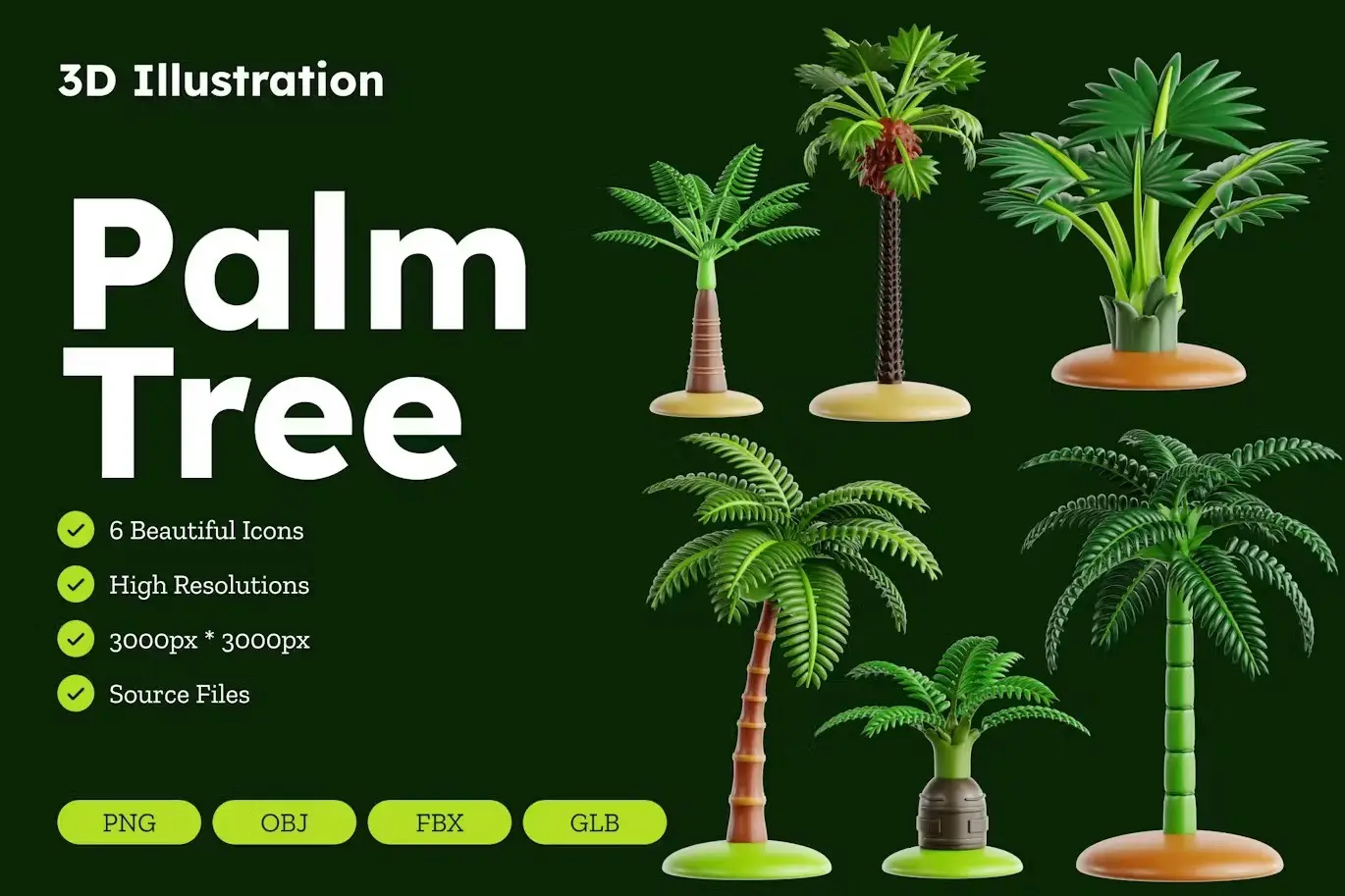 Palm Tree 3D Icon Set V.1