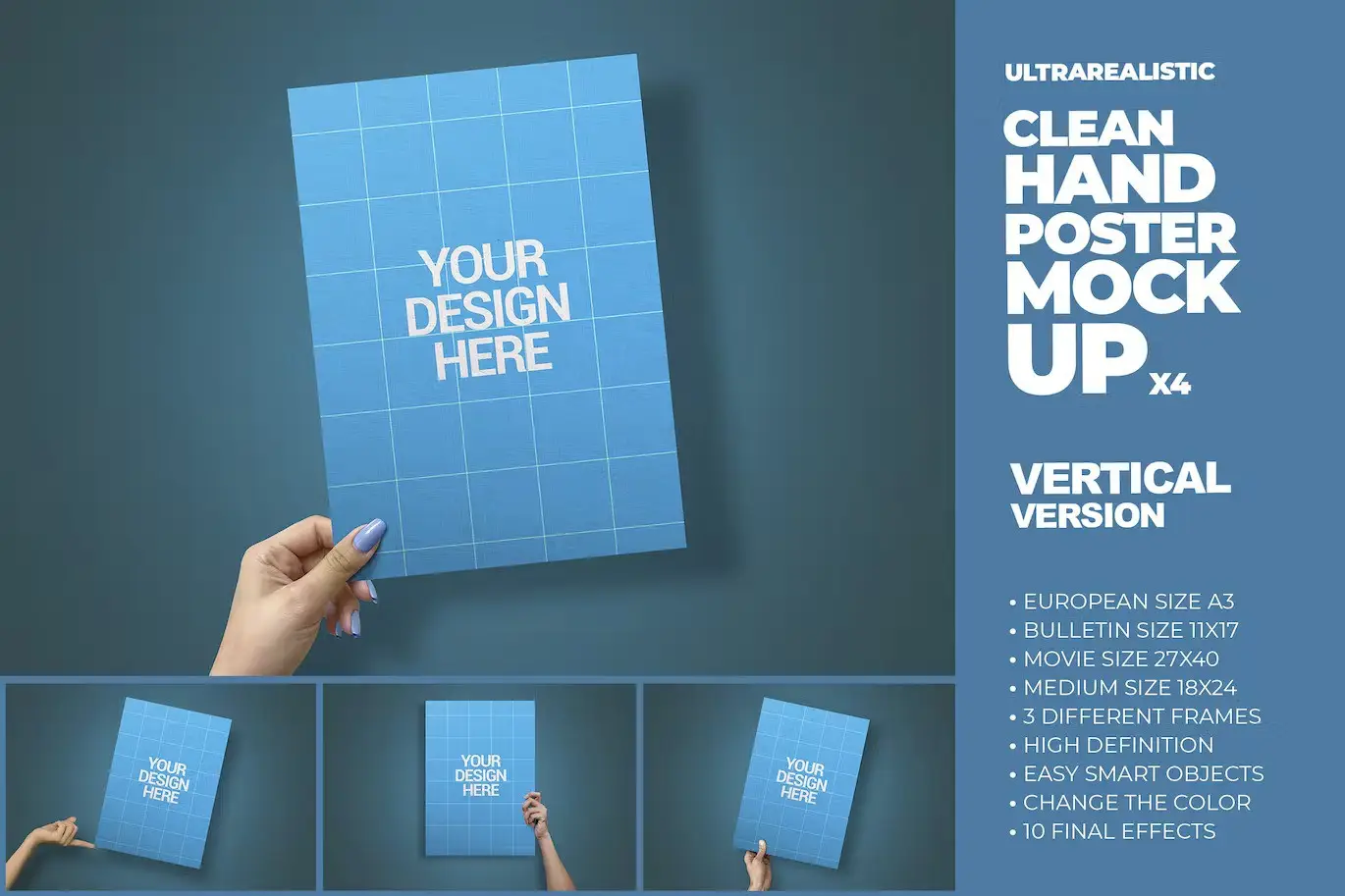 Poster Mockup in Hand x4