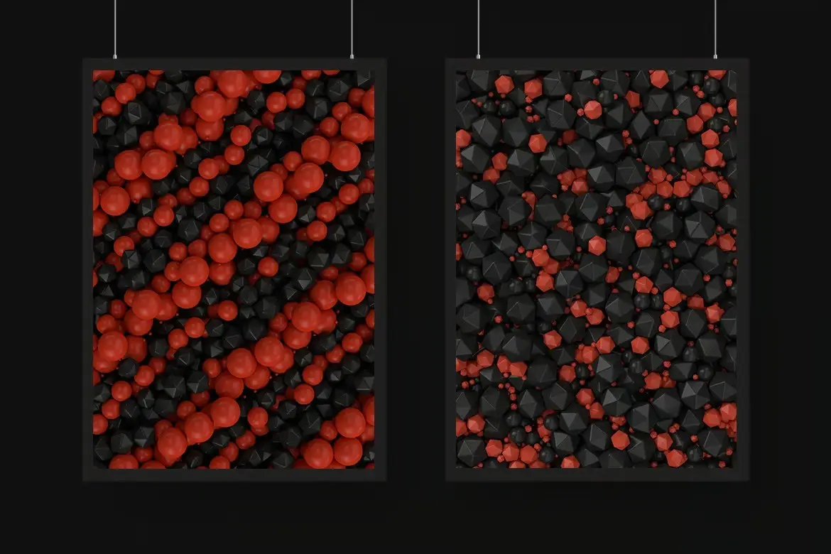 Red & Black 3d Shapes Background - Icosa & Sphere