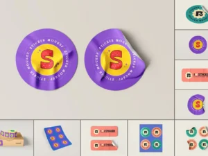 round sticker psd mockups pack1
