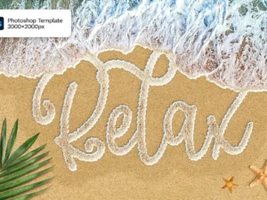 sea foam text on sand photoshop template2