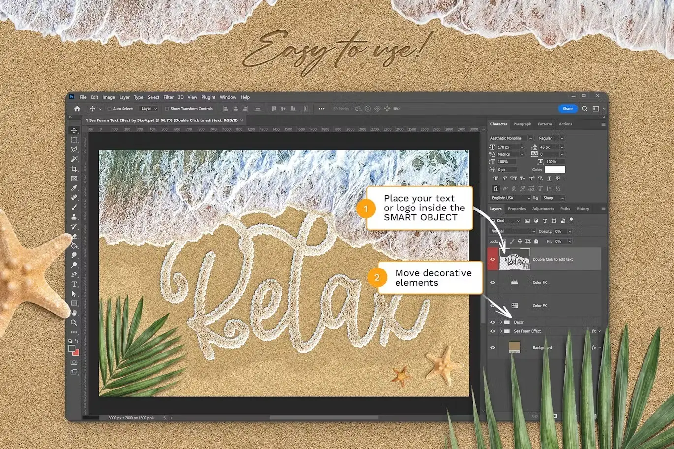 Sea Foam Text on Sand Photoshop Template 3 sea foam text on sand photoshop template5