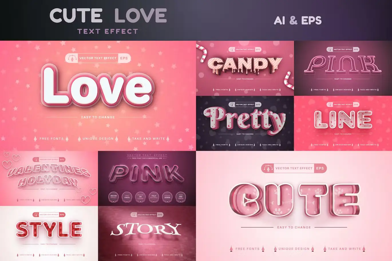 Set 10 Editable Text Effects, Font Styles