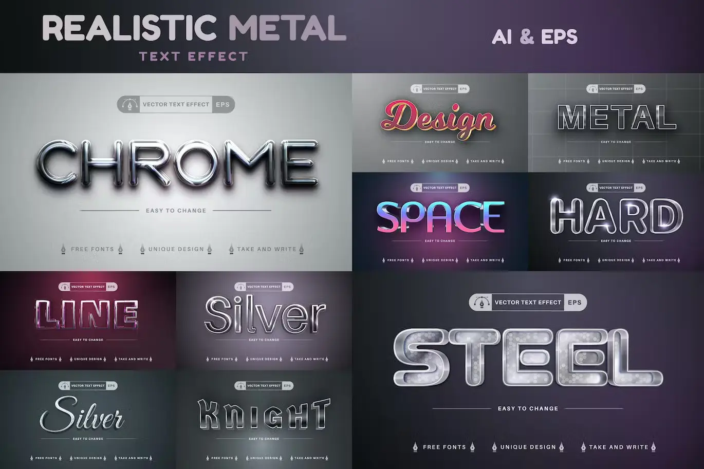 Set 10 Metal Editable Text Effects, Font Styles