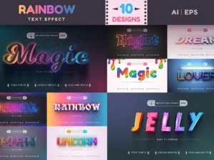 set 10 rainbow editable text effects font styles01