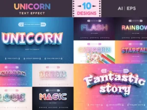 set 10 unicorn editable text effects font styles01