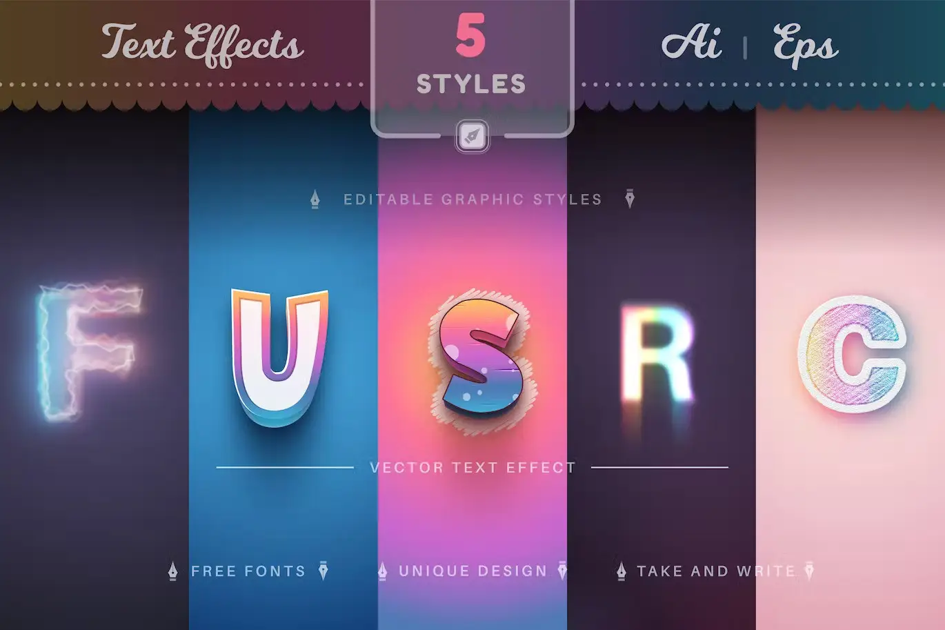 Set 5 Unicorn Editable Text Effects, Font Styles