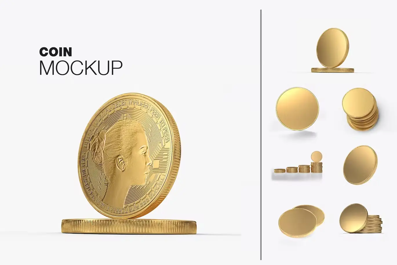 Set Custom Gold Coin Mockup