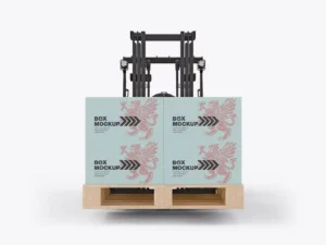 set forklift with boxes mockup2