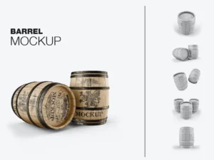 set wooden barrels mockup01