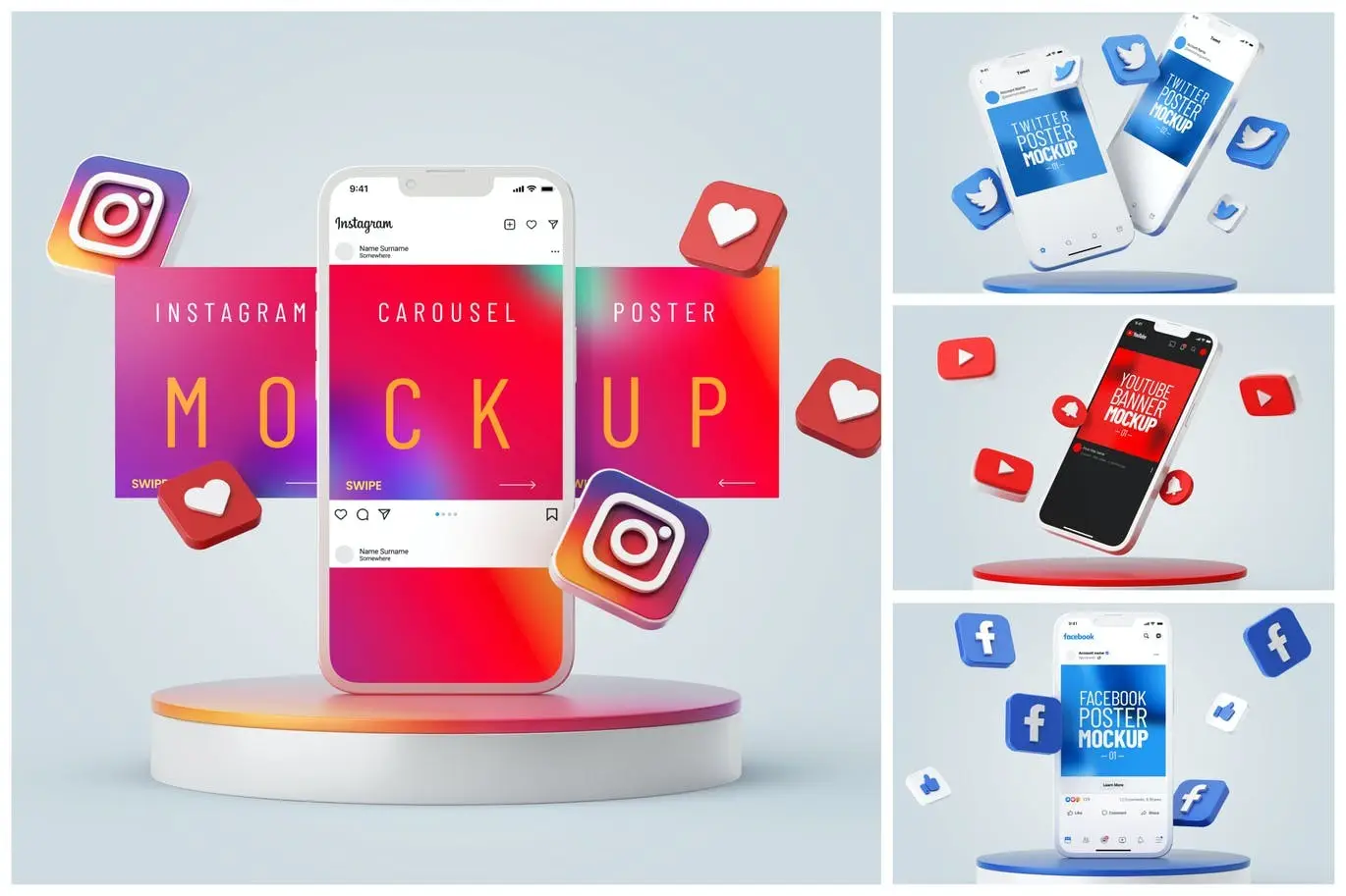 Social Media Banners Mockup - 5 High-Quality Mockups