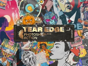 tear edge sticker poster photoshop action1