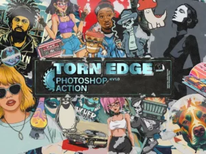 torn edge sticker poster photoshop action1