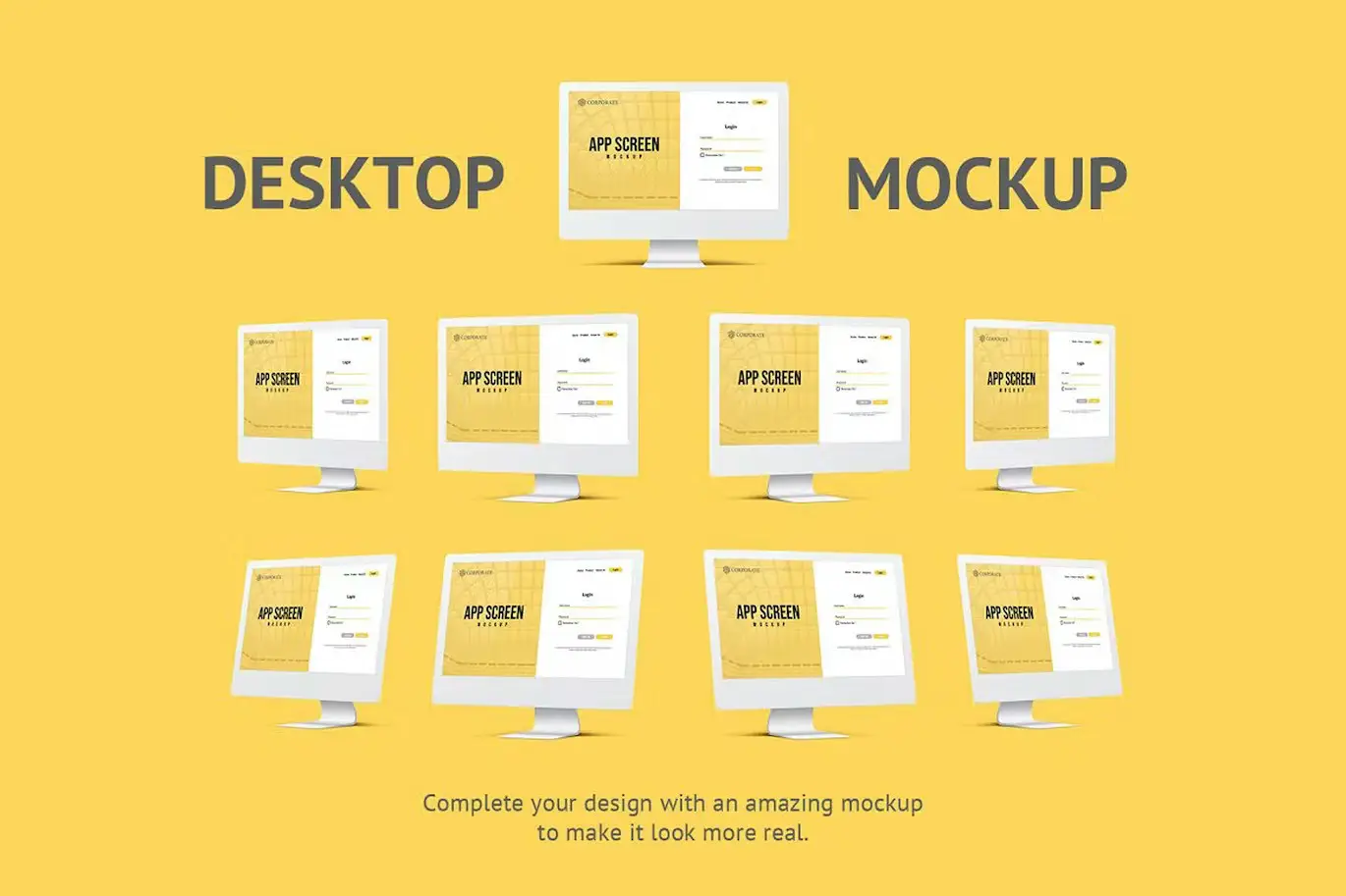 Adobe Photoshop Laptop Screen Mockups Bundle - 3 Items 3 unicolor desktop screen mockup creator1