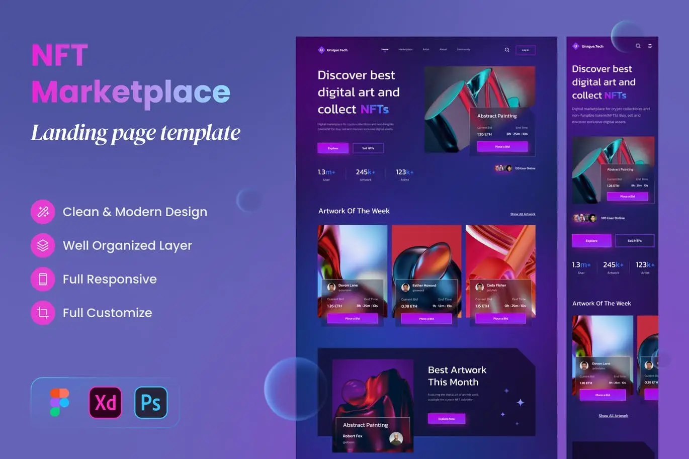 Unique.Tech - NFT Marketplace Landing Page
