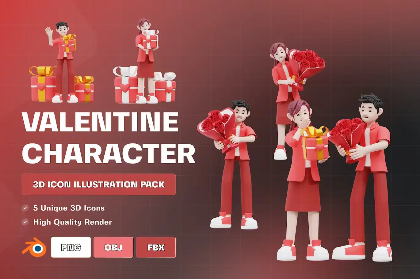 Valentine Character 3D Illustration