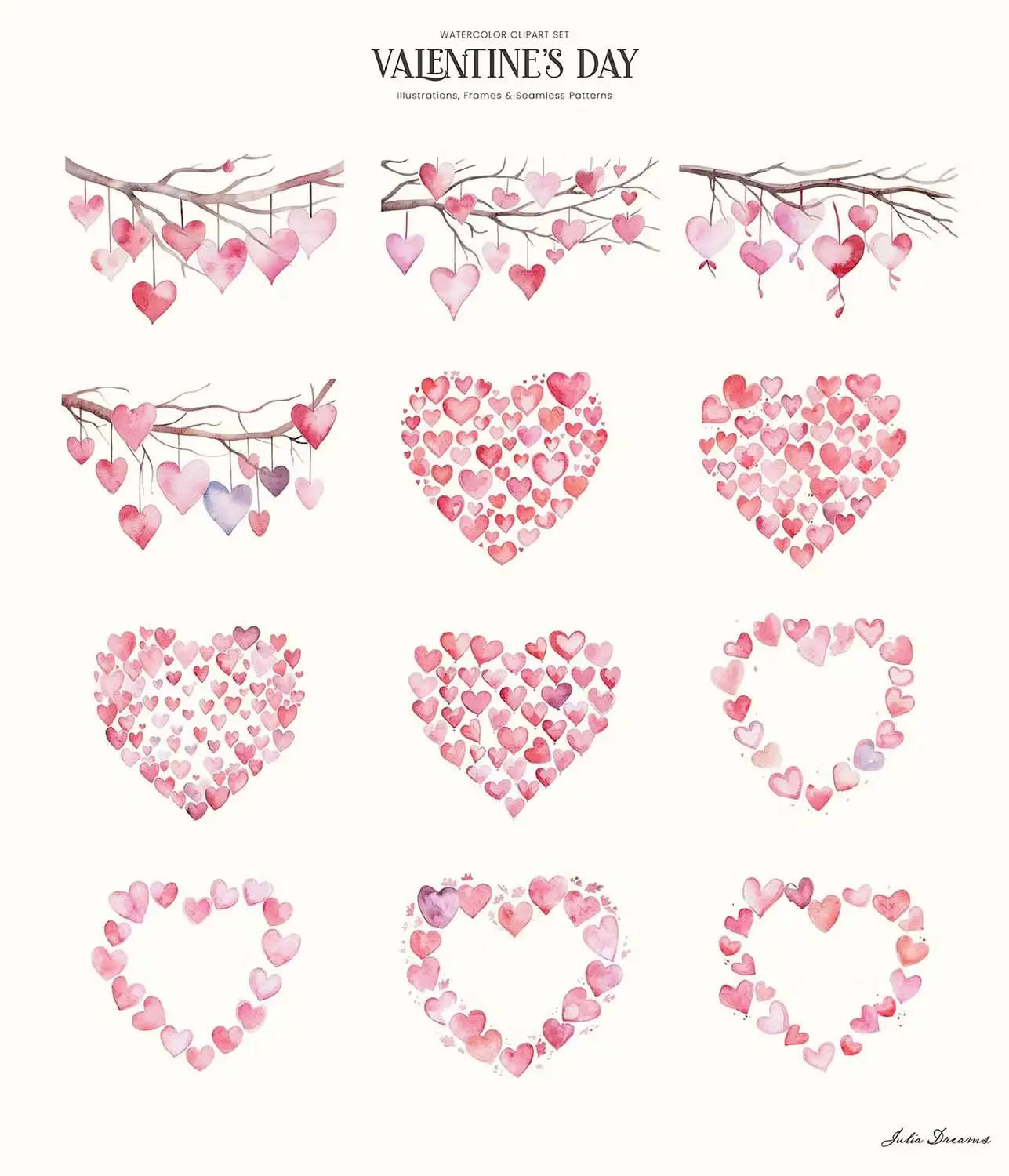 Valentine's Day Watercolor Illustrations Hearts 8 valentines day watercolor illustrations hearts 7