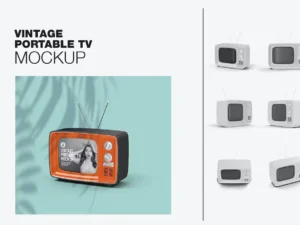 vintage portable tv with old video effect screen m1