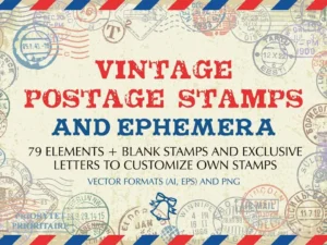 vintage postage stamps and ephemera vector set1