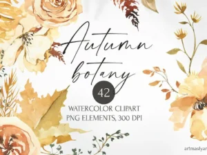 watercolor autumn flower botanics clipart1