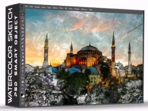 watercolor painting photo effect psd template3