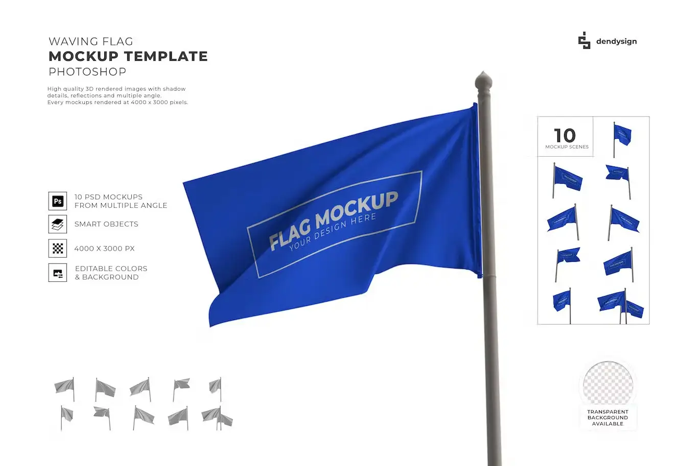 Waving Flag Mockup Template Set