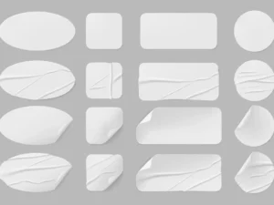 white glued crumpled stickers or labels1