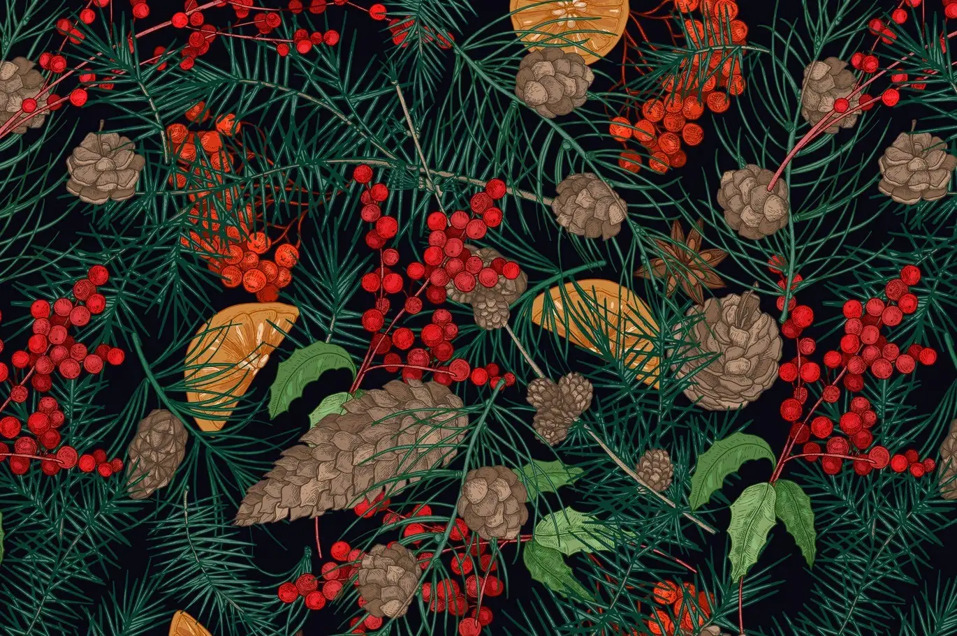 Winter plants, hand drawn set + seamless patterns 15 winter plants hand drawn set seamless patterns02