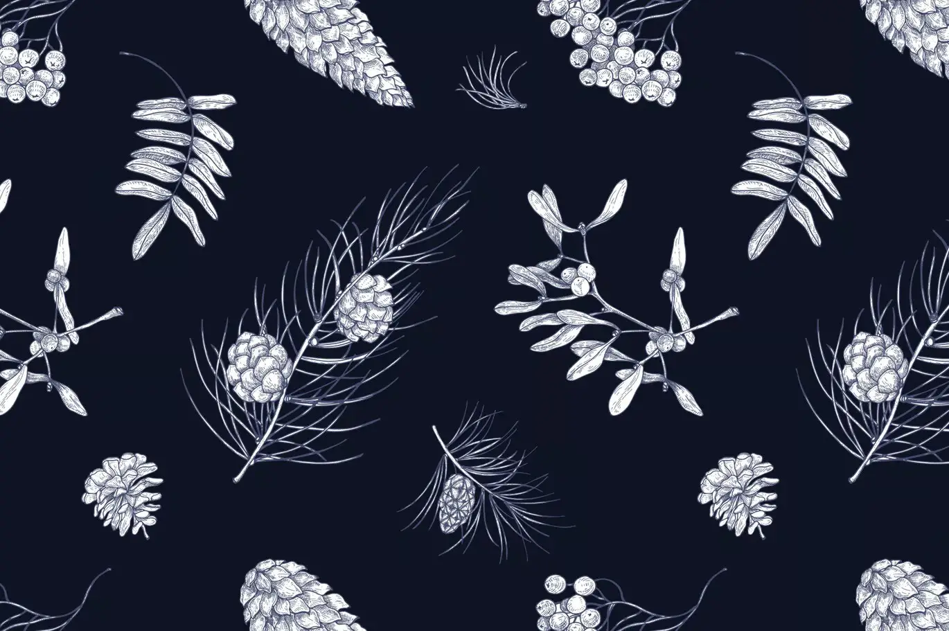 Winter plants, hand drawn set + seamless patterns 12 winter plants hand drawn set seamless patterns04