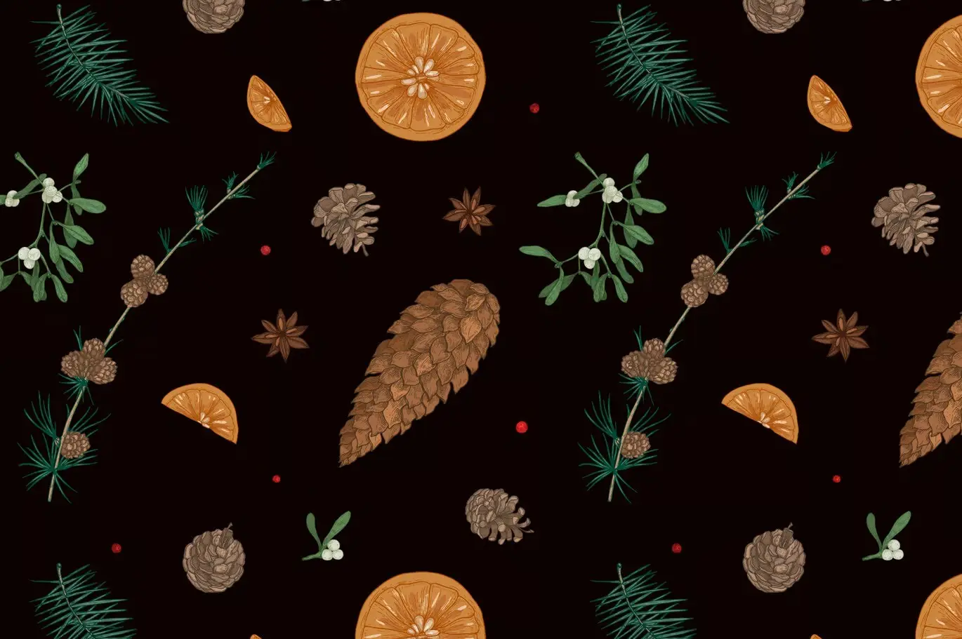 Winter plants, hand drawn set + seamless patterns 11 winter plants hand drawn set seamless patterns07