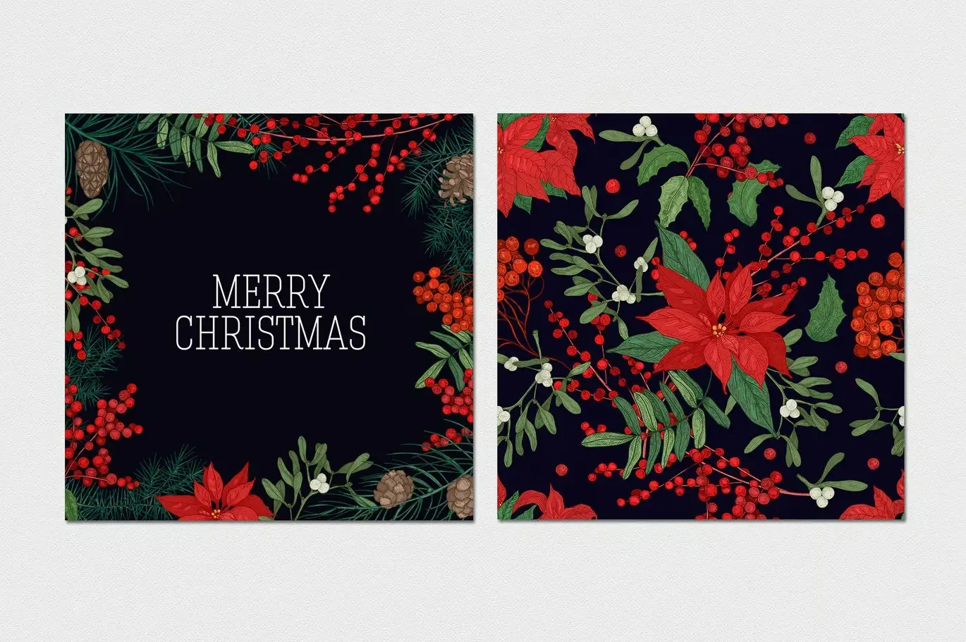 Winter plants, hand drawn set + seamless patterns 9 winter plants hand drawn set seamless patterns13