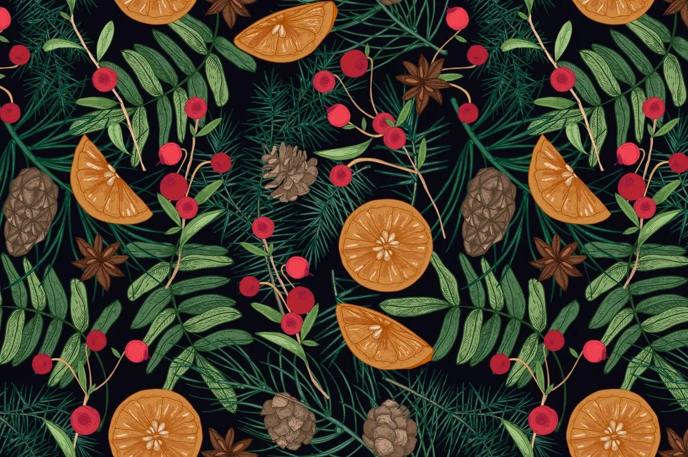 Winter plants, hand drawn set + seamless patterns 10 winter plants hand drawn set seamless patterns14