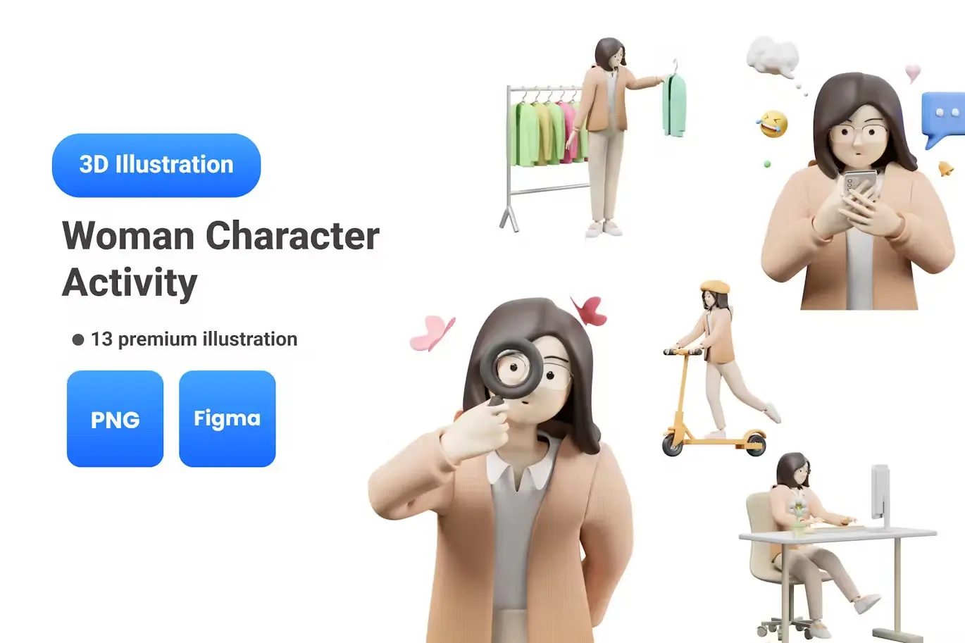 Woman Activity 3D Character Illustration