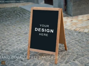 wooden stand board a stand on street mockup1
