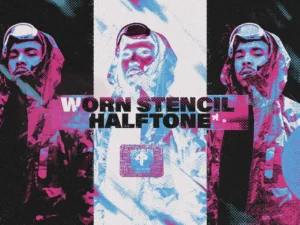 worn stencil halftone action effect1