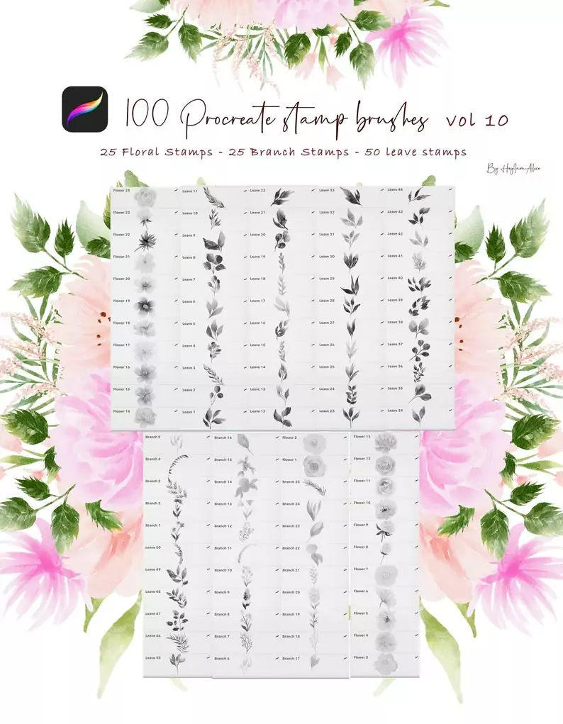 100 Floral Procreate Stamp Brushes Vol.10 4 100 floral procreate stamp brushes vol102