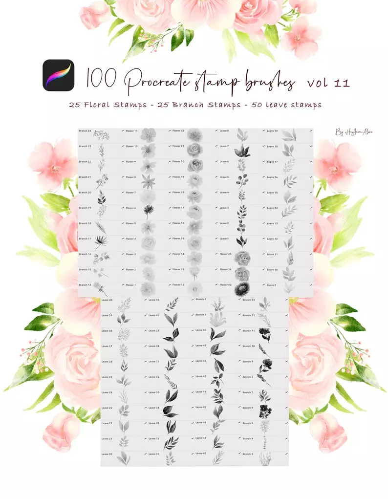 100 Floral Procreate Stamp Brushes Vol. 11 4 100 floral procreate stamp brushes vol112