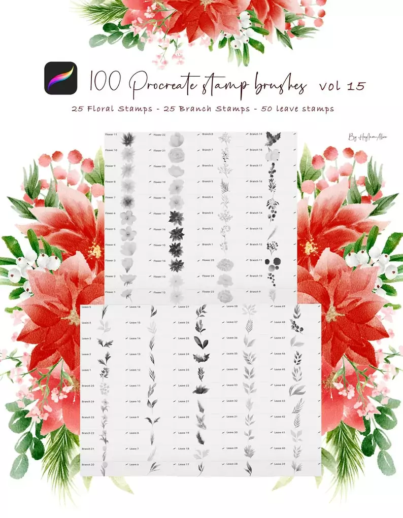 100 Floral Procreate Stamp Brushes Vol. 15 4 100 floral procreate stamp brushes vol152