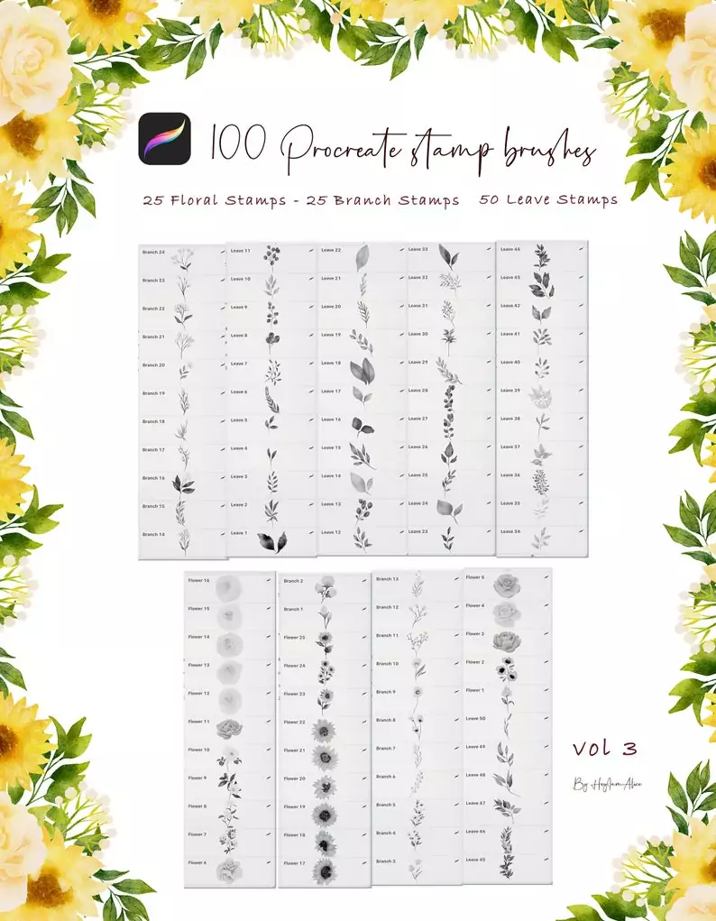 100 Floral Procreate Stamp Brushes Vol. 3 4 100 floral procreate stamp brushes vol32