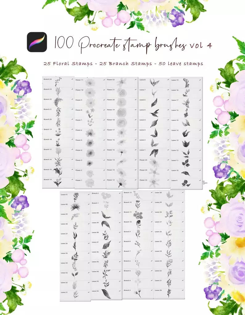 100 Floral Procreate Stamp Brushes Vol. 4 4 100 floral procreate stamp brushes vol42