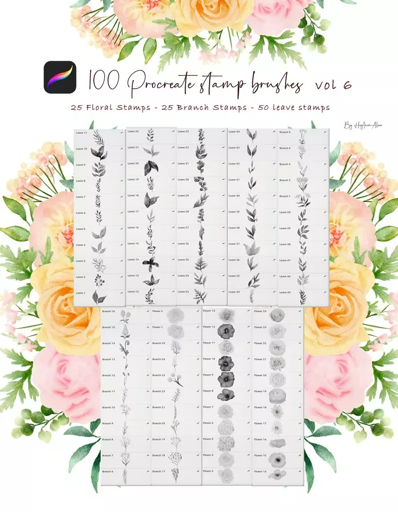100 Floral Procreate Stamp Brushes Vol.6 4 100 floral procreate stamp brushes vol62