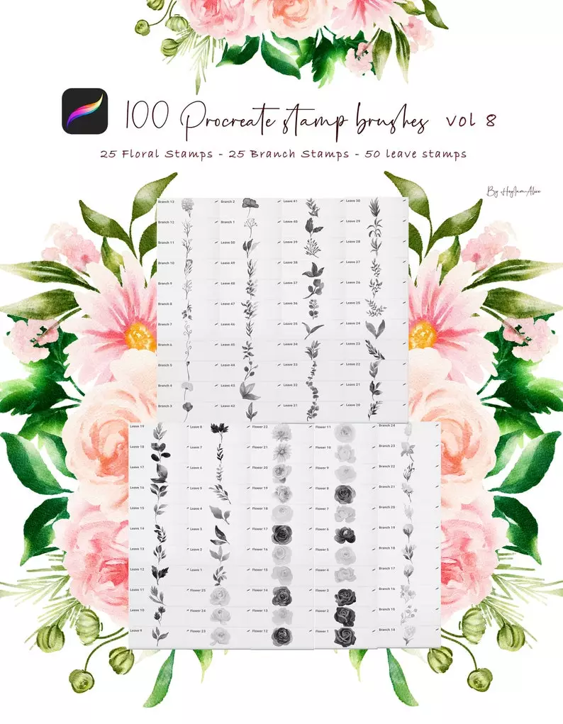 100 Floral Procreate Stamp Brushes Vol. 8 4 100 floral procreate stamp brushes vol82