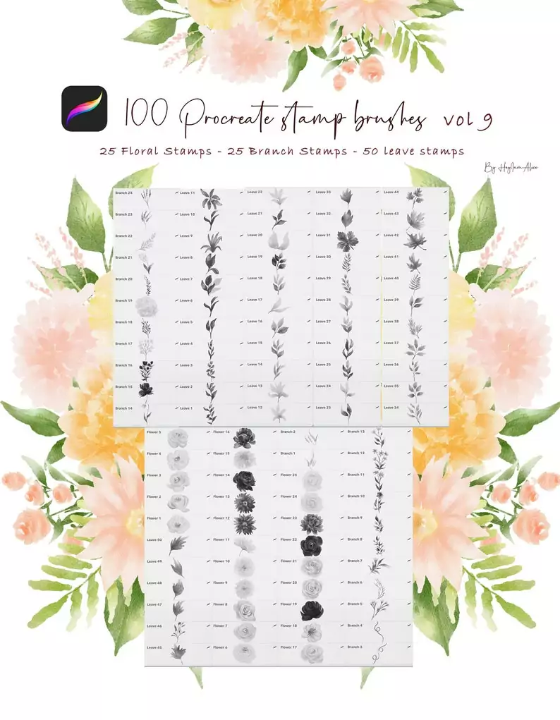 100 Floral Procreate Stamp Brushes Vol. 9 4 100 floral procreate stamp brushes vol92