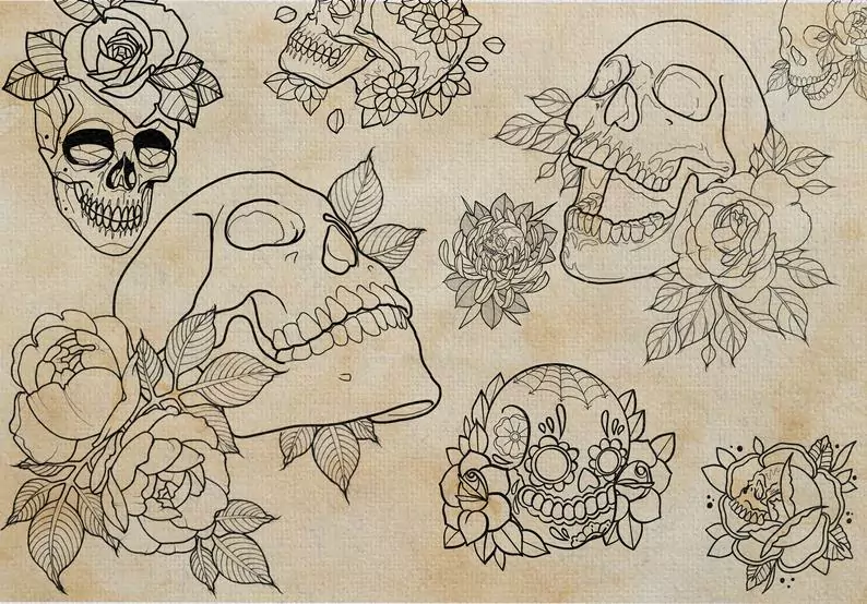 50 Skulls & Flowers Stamps 3 50 skulls flowers stamps2
