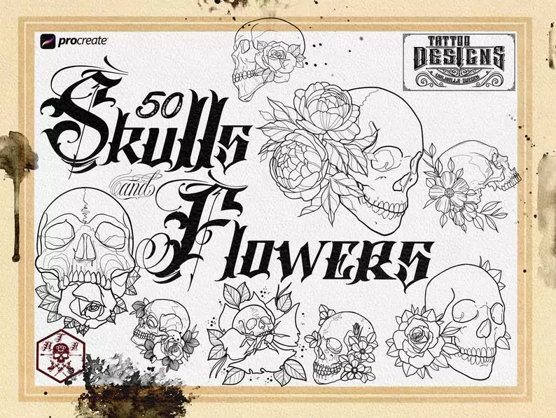 50 Skulls & Flowers Stamps 4 50 skulls flowers stamps3