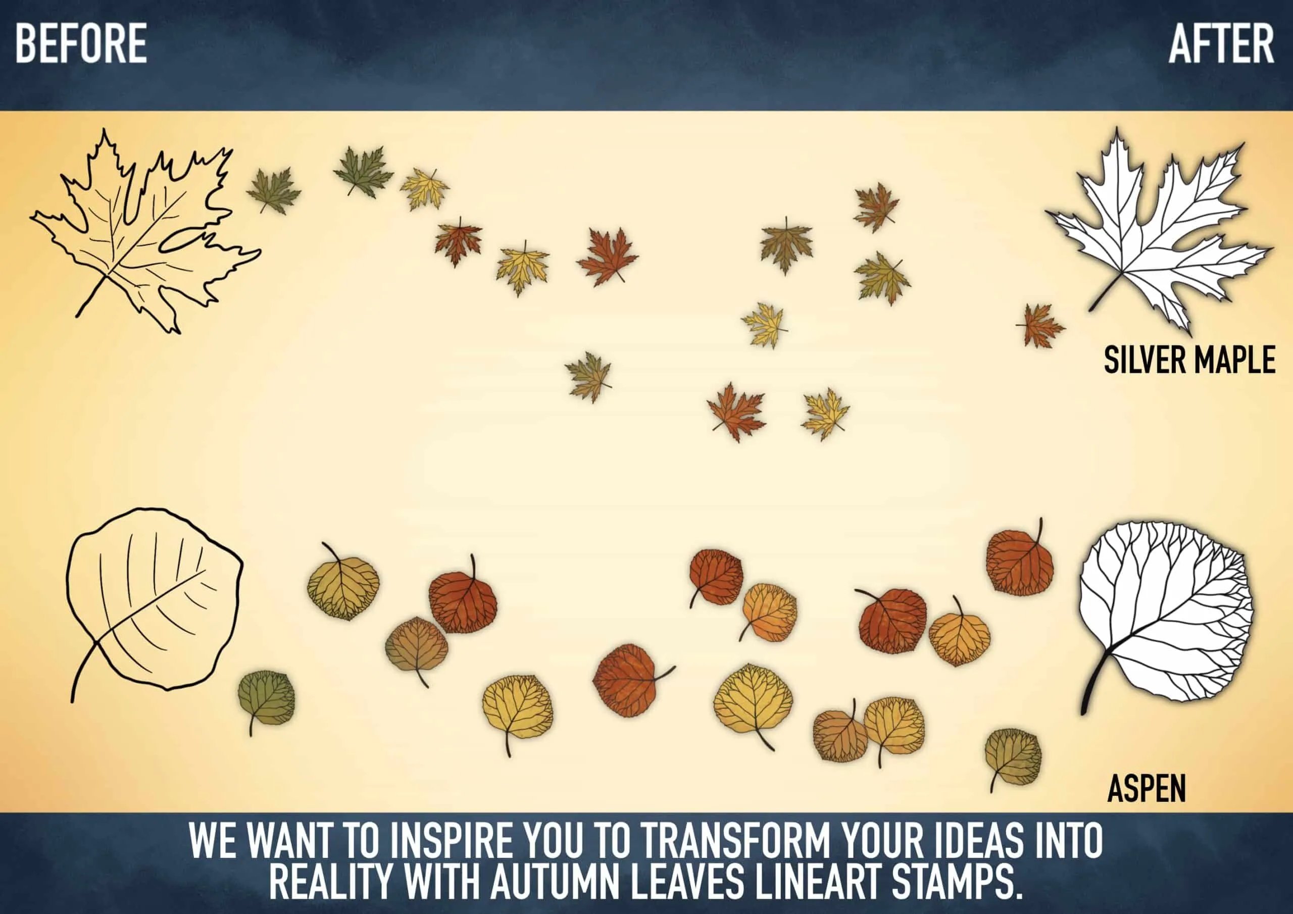 Autumn Leaves Lineart Brush Pack 6 autumn leaves lineart brush pack5