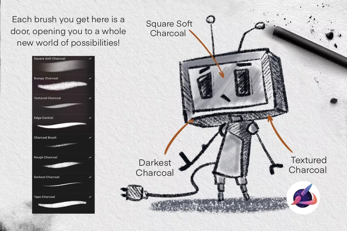 Charcoal & Pencil Brush Set Vol 2 3 charcoal pencil brush set vol 22