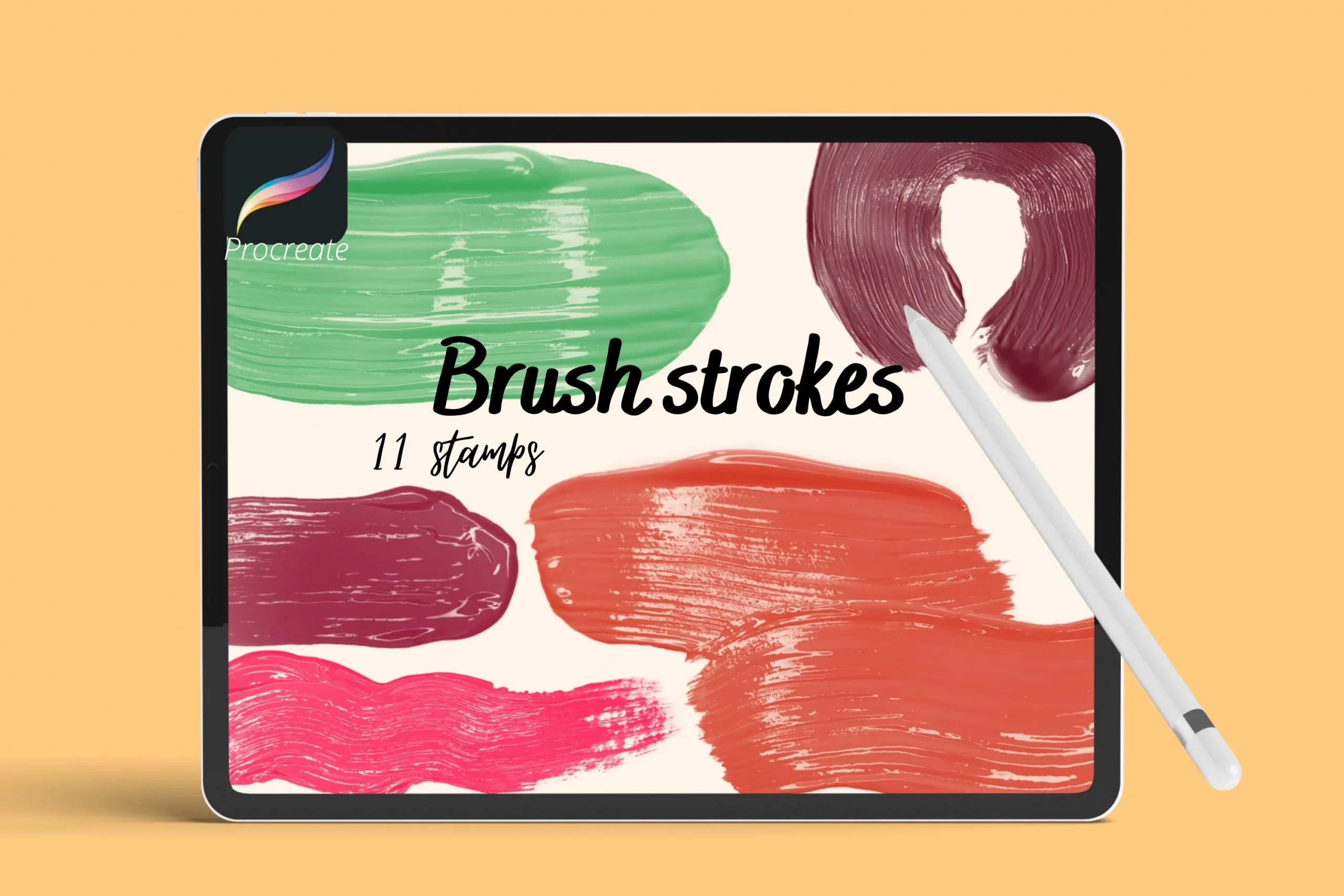 11 Thick Paint Stroke Stamps for Procreate